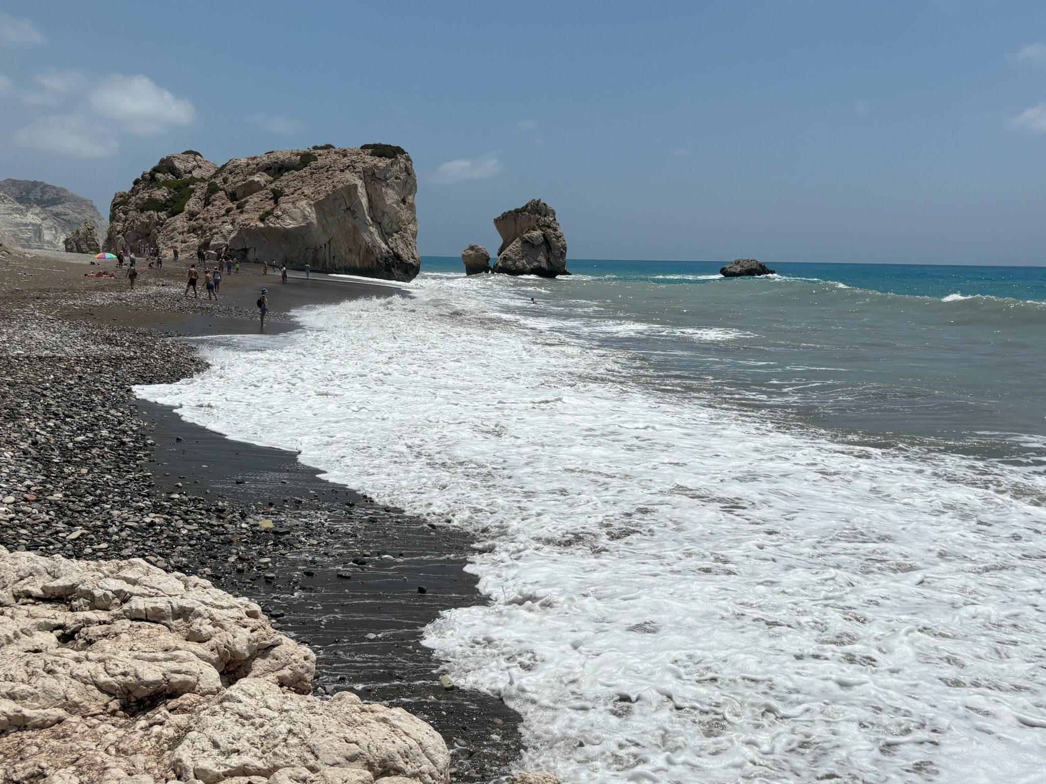 Aphrodite’s Rock Cyprus coastline with waves and limestone formations