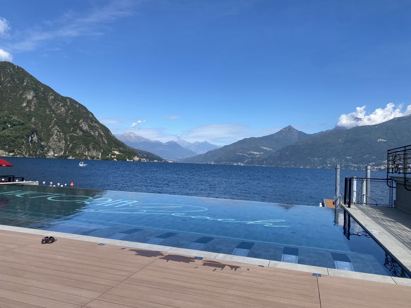 Infinity pool overlooking Lake Como at Victoria Beach Club in Menaggio