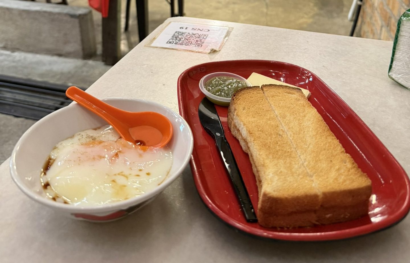 Kaya toast and half boiled eggs in Kuala Lumpur