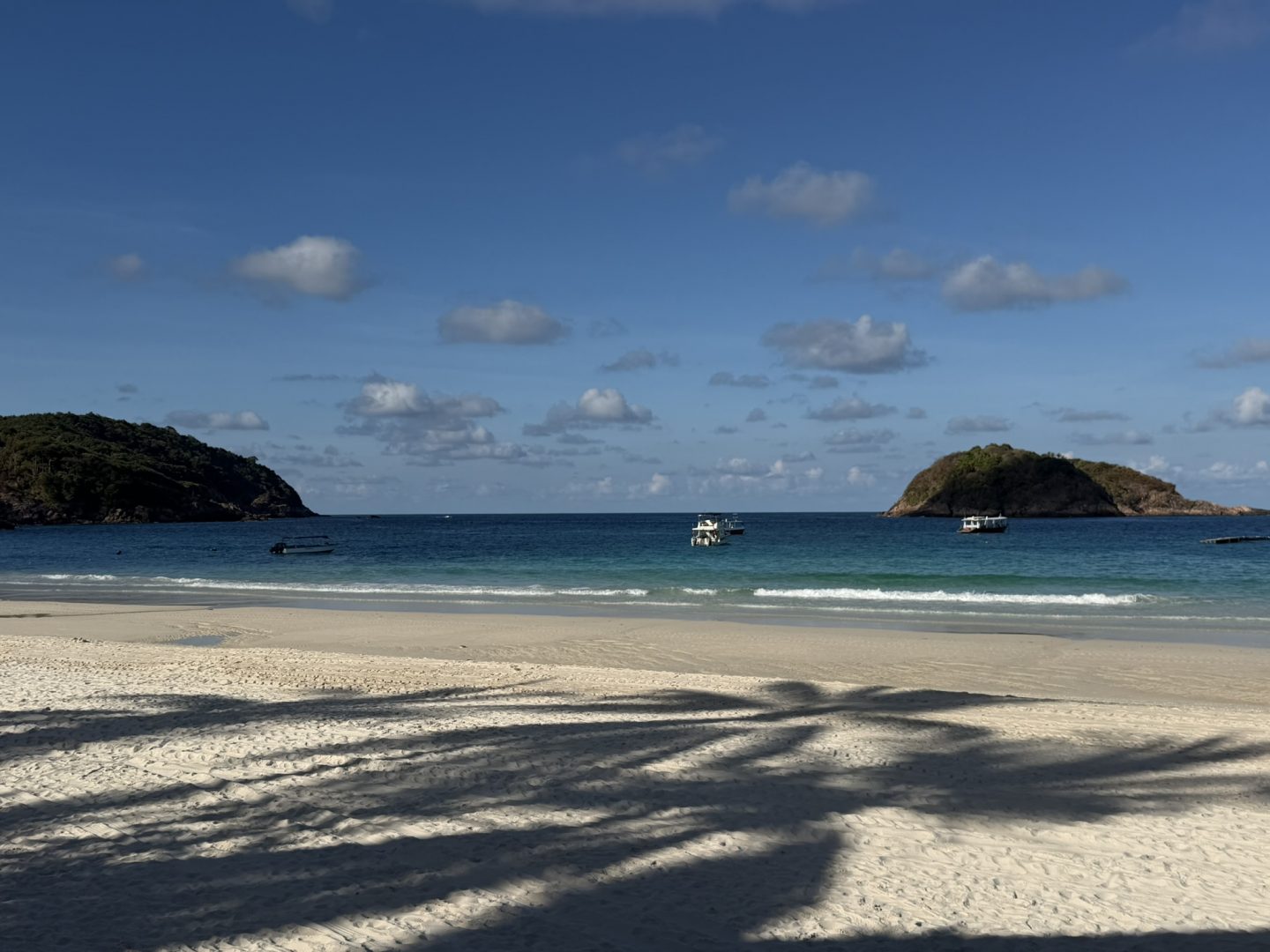 white sand beach on Redang Island Malaysia with palm trees and turquoise water