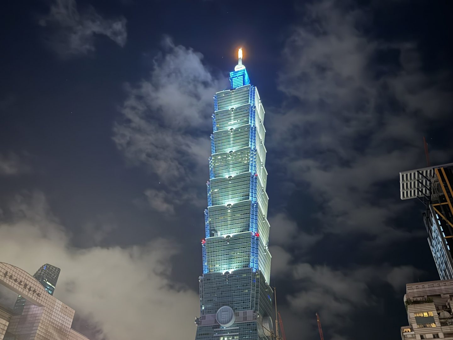 Taipei 101 illuminated at night in Taipei Taiwan
