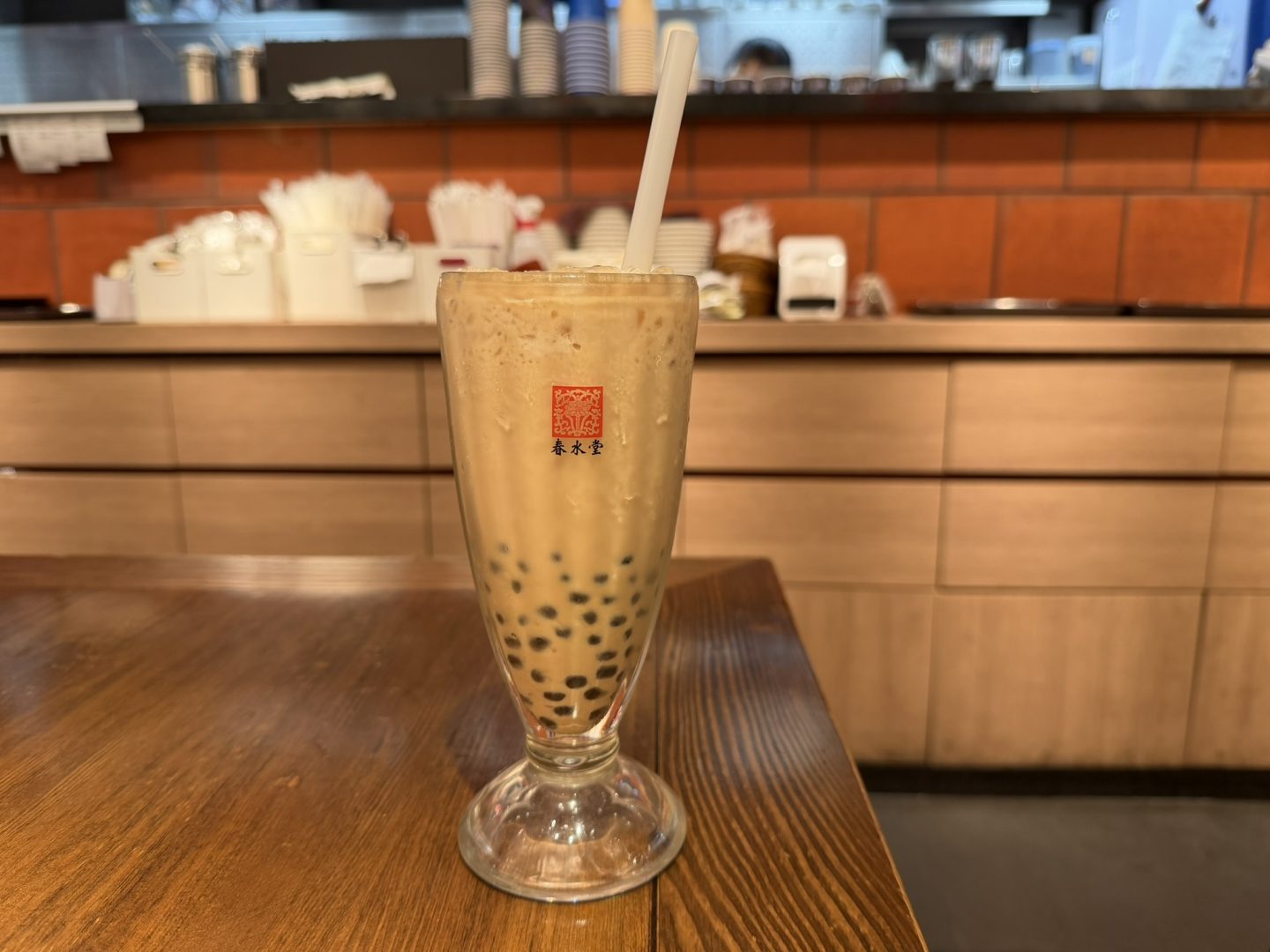 Cold pearl milk tea at the original Chun Shui Tang store in Taichung