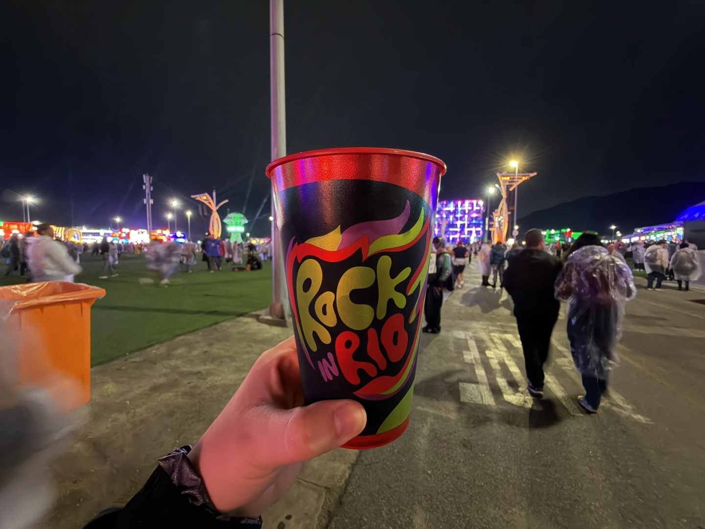 Reusable Rock in Rio cup at Cidade do Rock at night