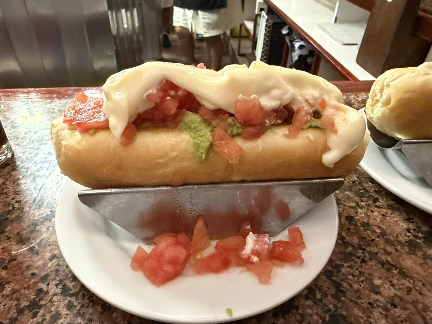 Chilean completo Italiano with tomato, avocado and mayonnaise