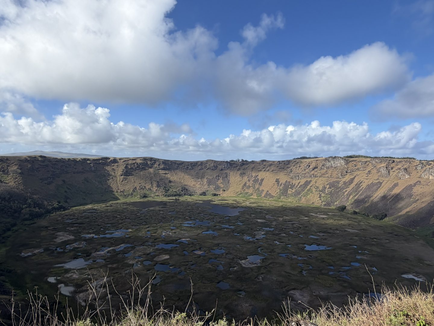 Rano Kau volcanic crater and crater lake on Easter Island, Rapa Nui