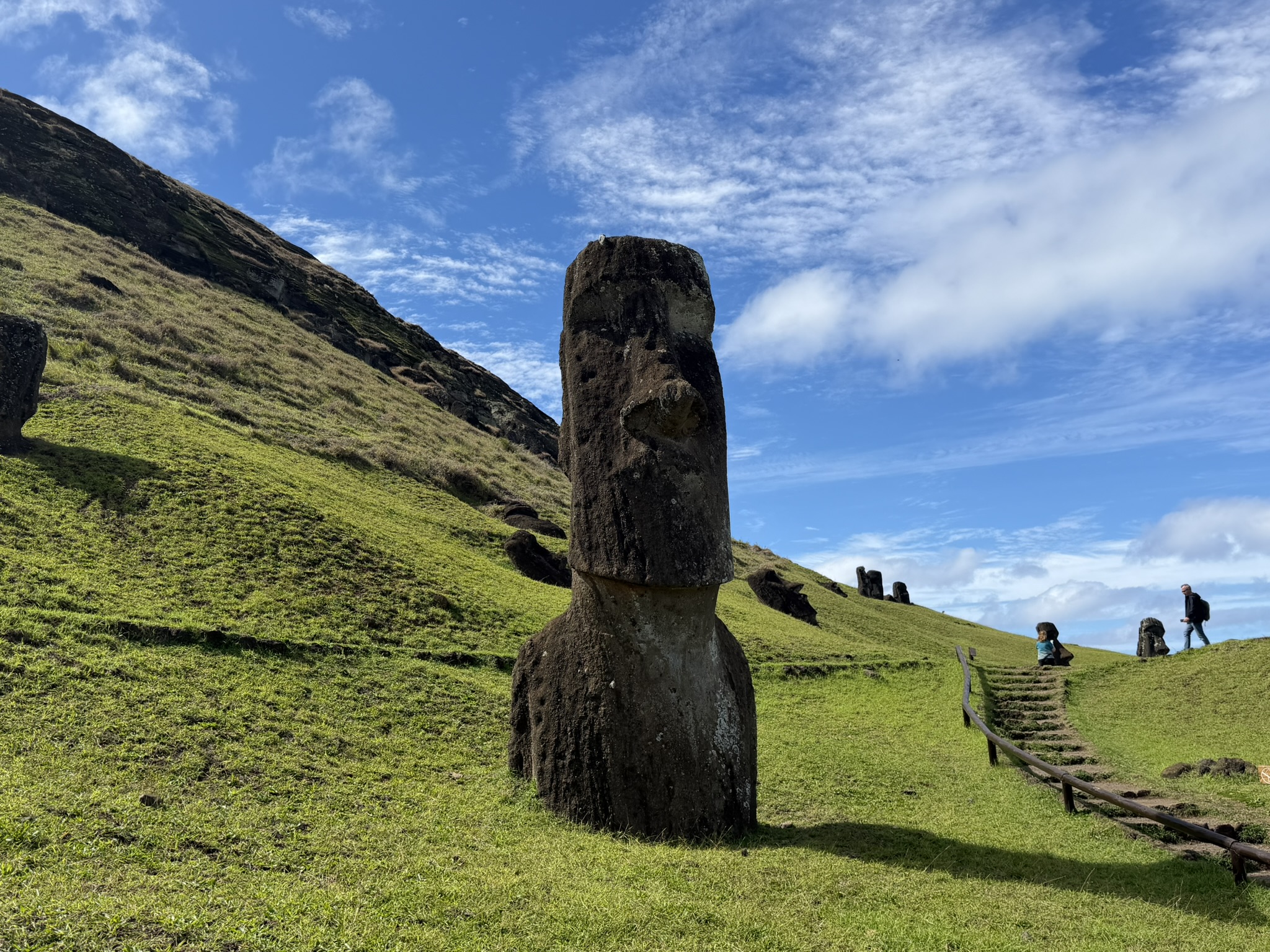 Moai on the slopes of Rano Raraku quarry on Easter Island