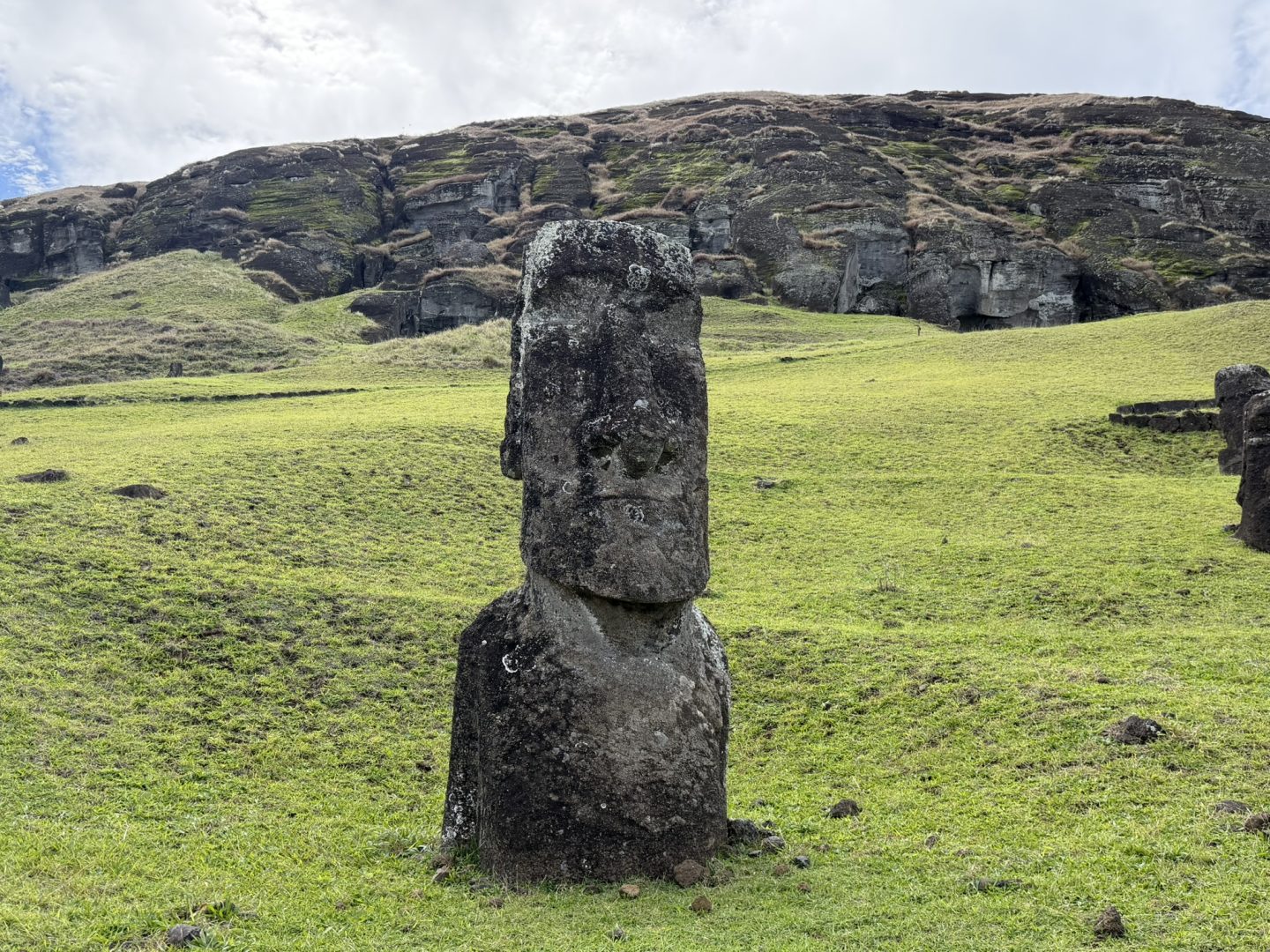 Standing moai at Rano Raraku quarry on Easter Island, Rapa Nui