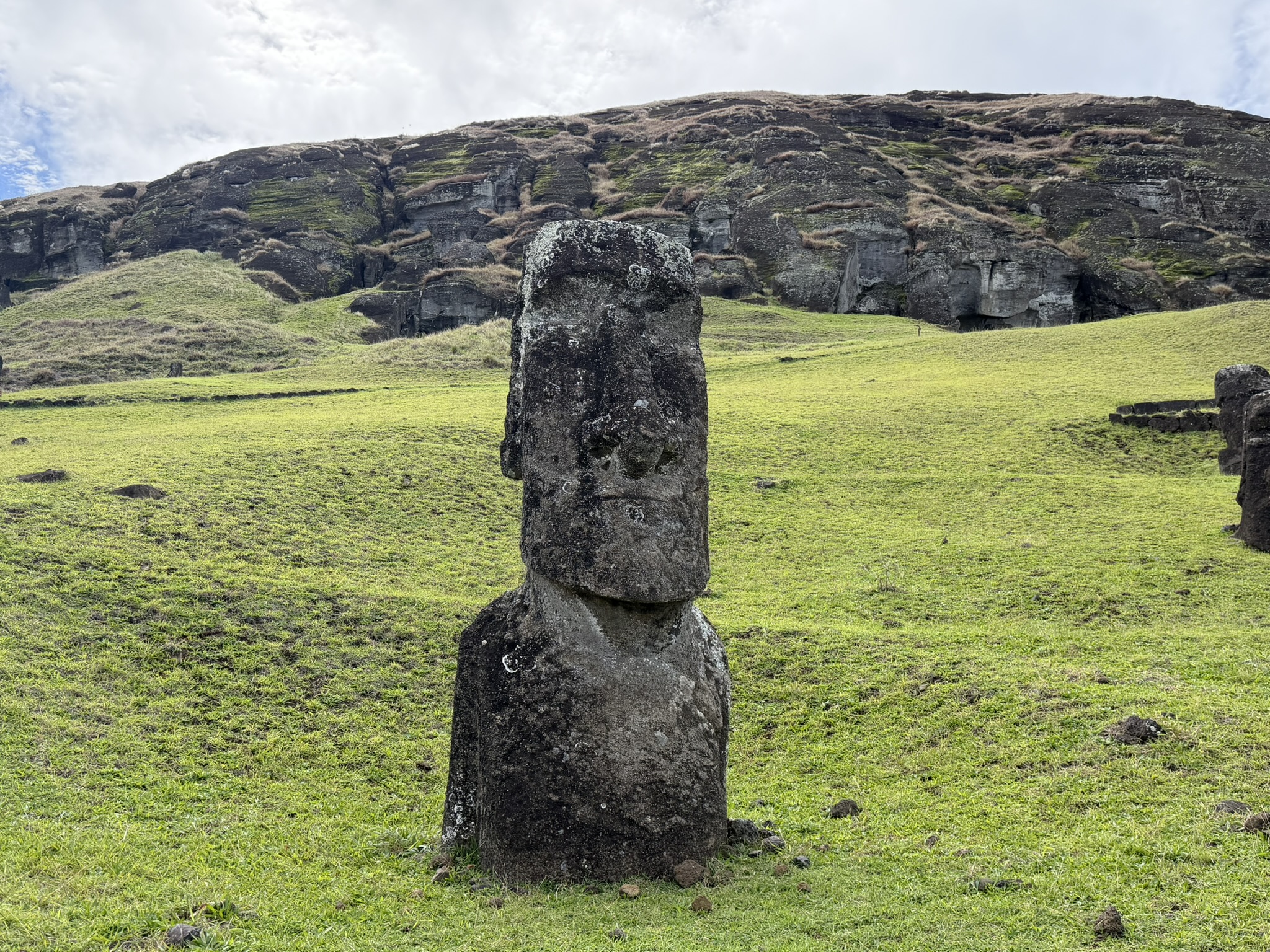 Standing moai at Rano Raraku quarry on Easter Island, Rapa Nui