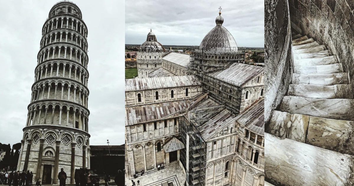 Leaning Tower of Pisa, Pisa Cathedral and the marble stairs inside the Tower